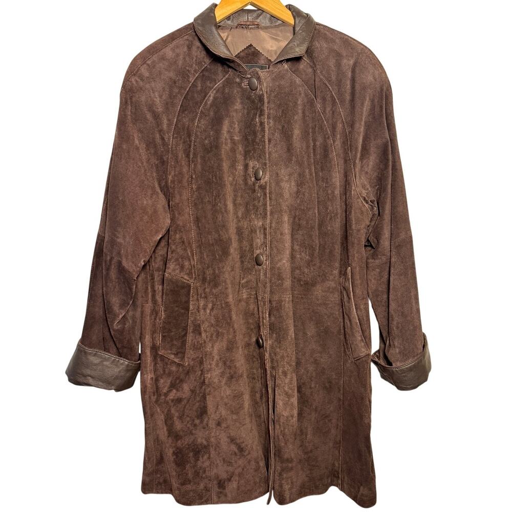 Terry Lewis Chocolate Brown Suede/Leather Size: Medium Oversized - Picture 2 of 7